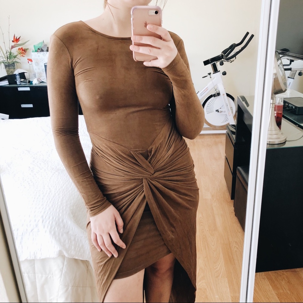 Dark Brown Suede Long Sleeve Gown